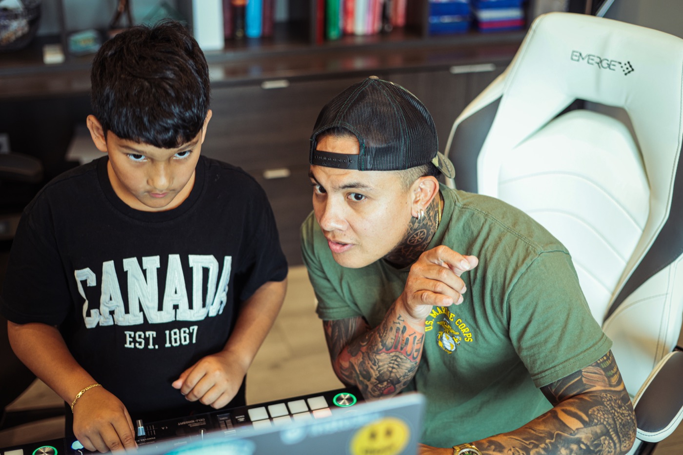 Vince and his student locked on the screen mid-lesson, Vince making a point